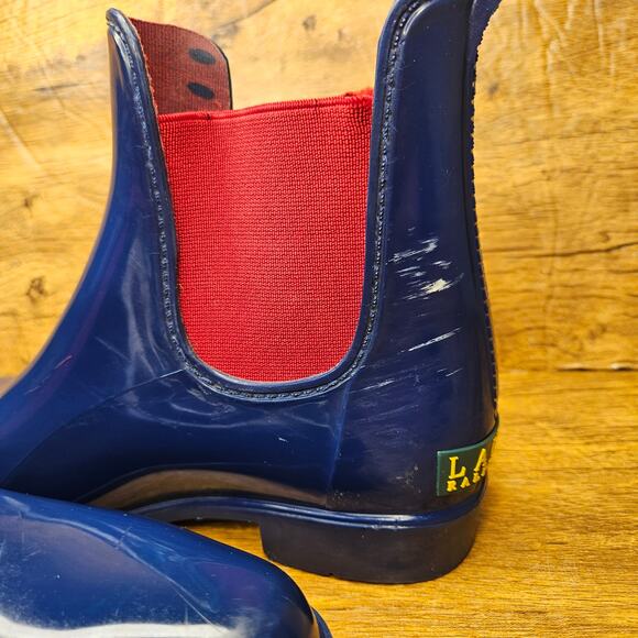 Lauren Ralph Lauren Navy Red Waterproof Rubber Water bootie Rainboot sz 6 - Picture 5 of 10